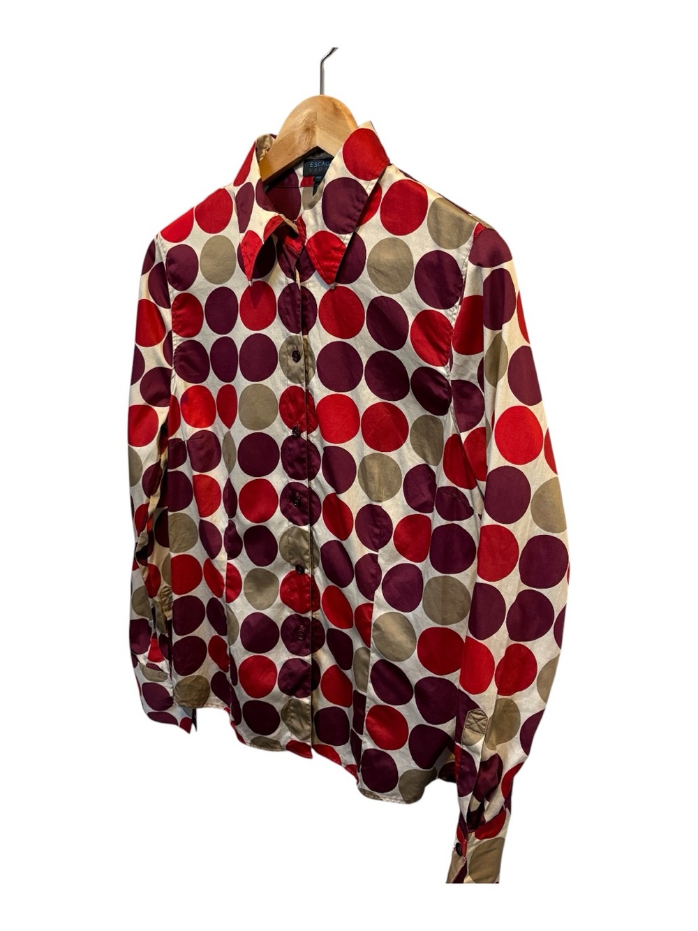 Escada Sport Red Burgundy Tan Polka Dot Button-Down Shirt - Picture 3 of 10